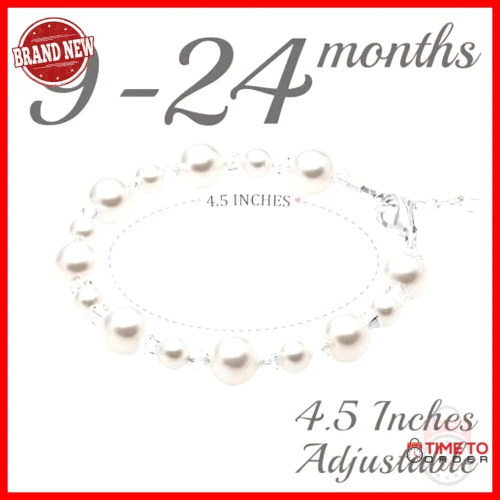 Sterling Silver Baby Bracelet with Pearls & Crystals, Infant Keepsake Gift